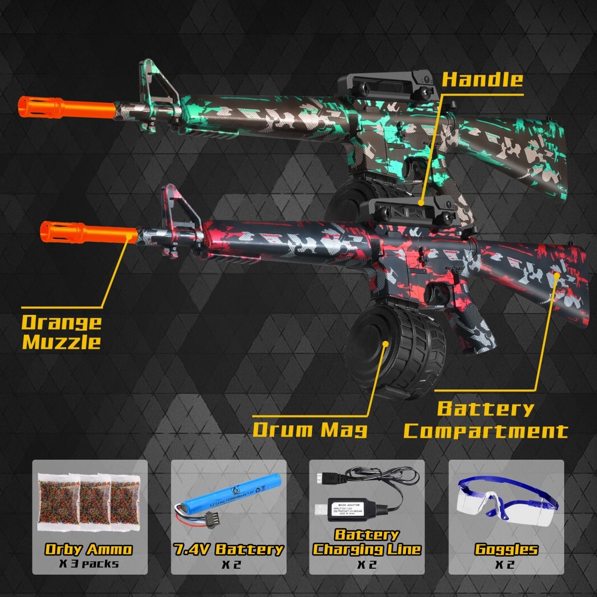 AROBEF 2 Pack Gel Blaster M16(Red+Green) - EMERBUtoysEMERBUtoys