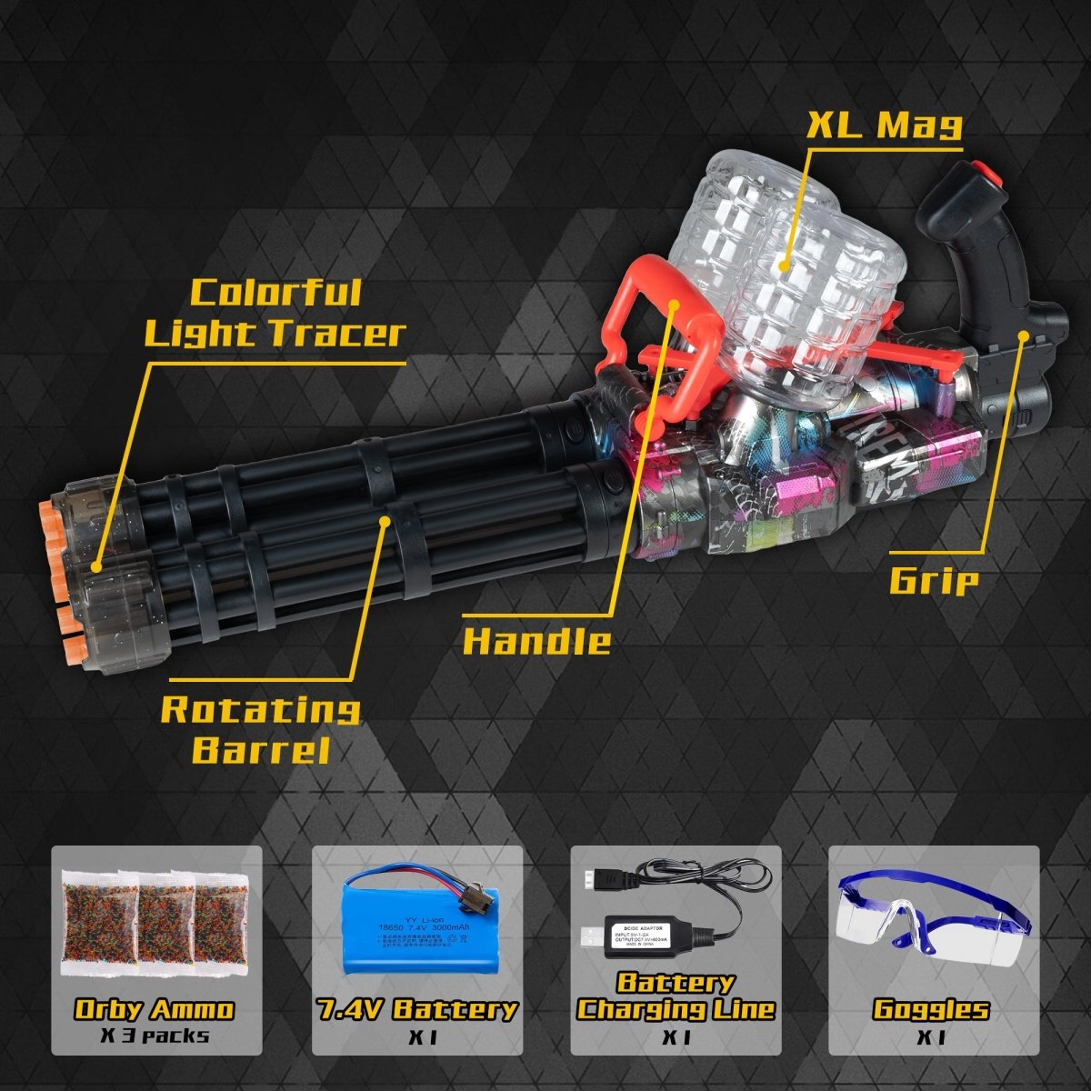 AROBEF Entry - Level Gel Blaster Gatling with Dual Barrel - EMERBUtoysEMERBUtoys