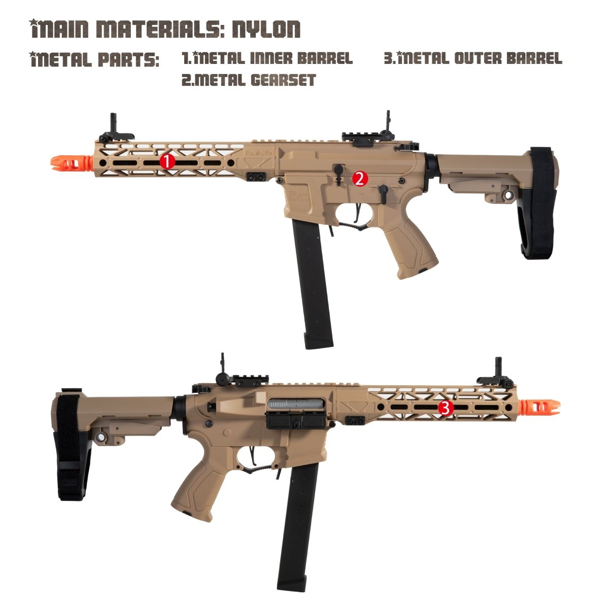 EMERBU Modified Gel Ball Blaster Gun ARP9 Extended(Tan) - EMERBUtoysEMERBUtoys
