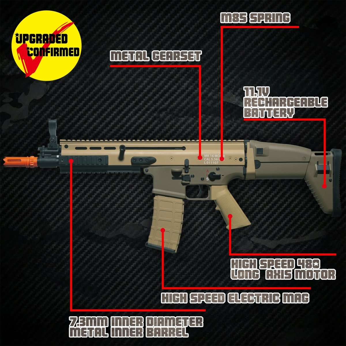 EMERBU Modified SCAR Splatter Gel Ball Blaster Gun(Tan) - EMERBUtoysEMERBUtoys