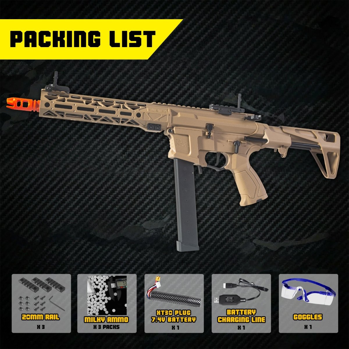 EMERBU Pro - Garde ARP9 Plus Splatter Gel Ball Blaster Gun(Tan) - EMERBUtoysEMERBUtoys