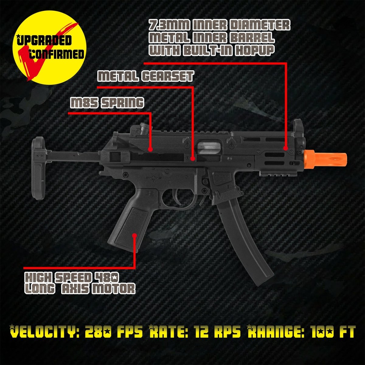 EMERBU Pro-Grade MP5UTG Splatter Gel Ball Blaster Gun(Black) - EMERBUtoysEMERBUtoys