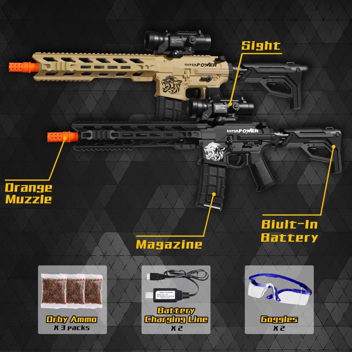 AROBEF 2 Pack Gel Blaster AR15(Black+Tan) - EMERBUtoysEMERBUtoys