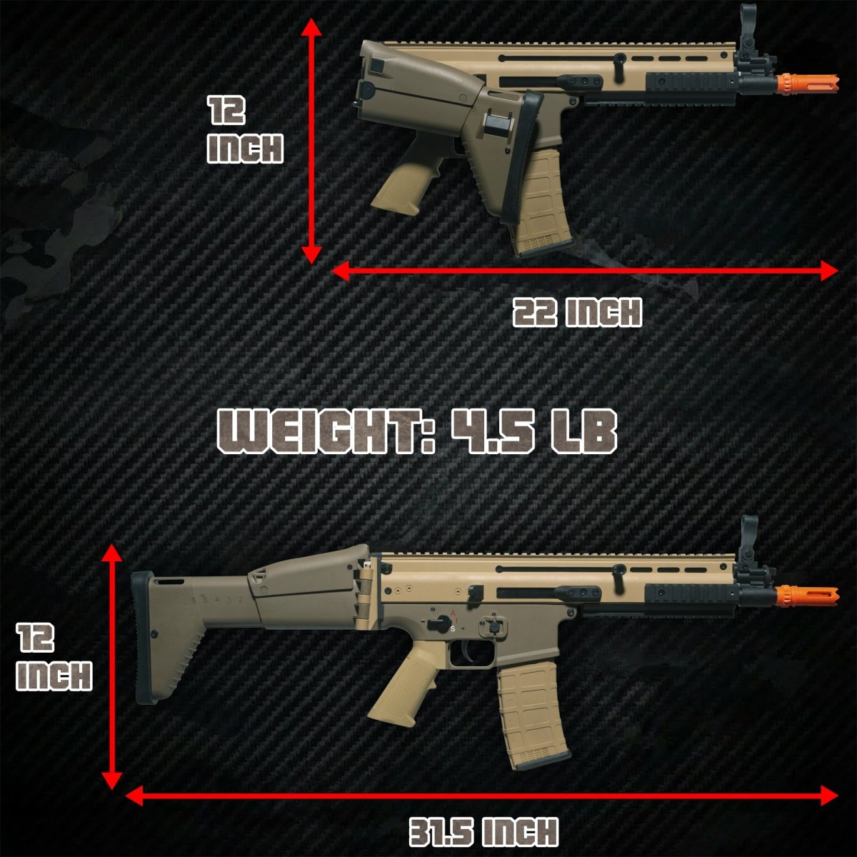 EMERBU Modified SCAR Splatter Gel Ball Blaster Gun(Tan) - EMERBUtoysEMERBUtoys