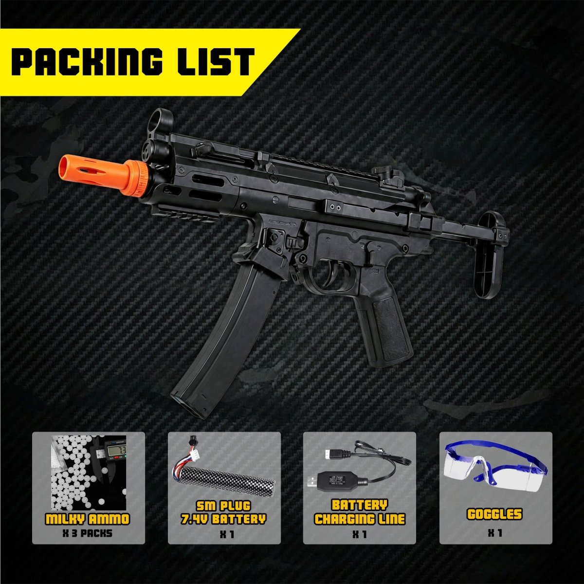 EMERBU Pro-Grade MP5UTG Splatter Gel Ball Blaster Gun(Black) - EMERBUtoysEMERBUtoys
